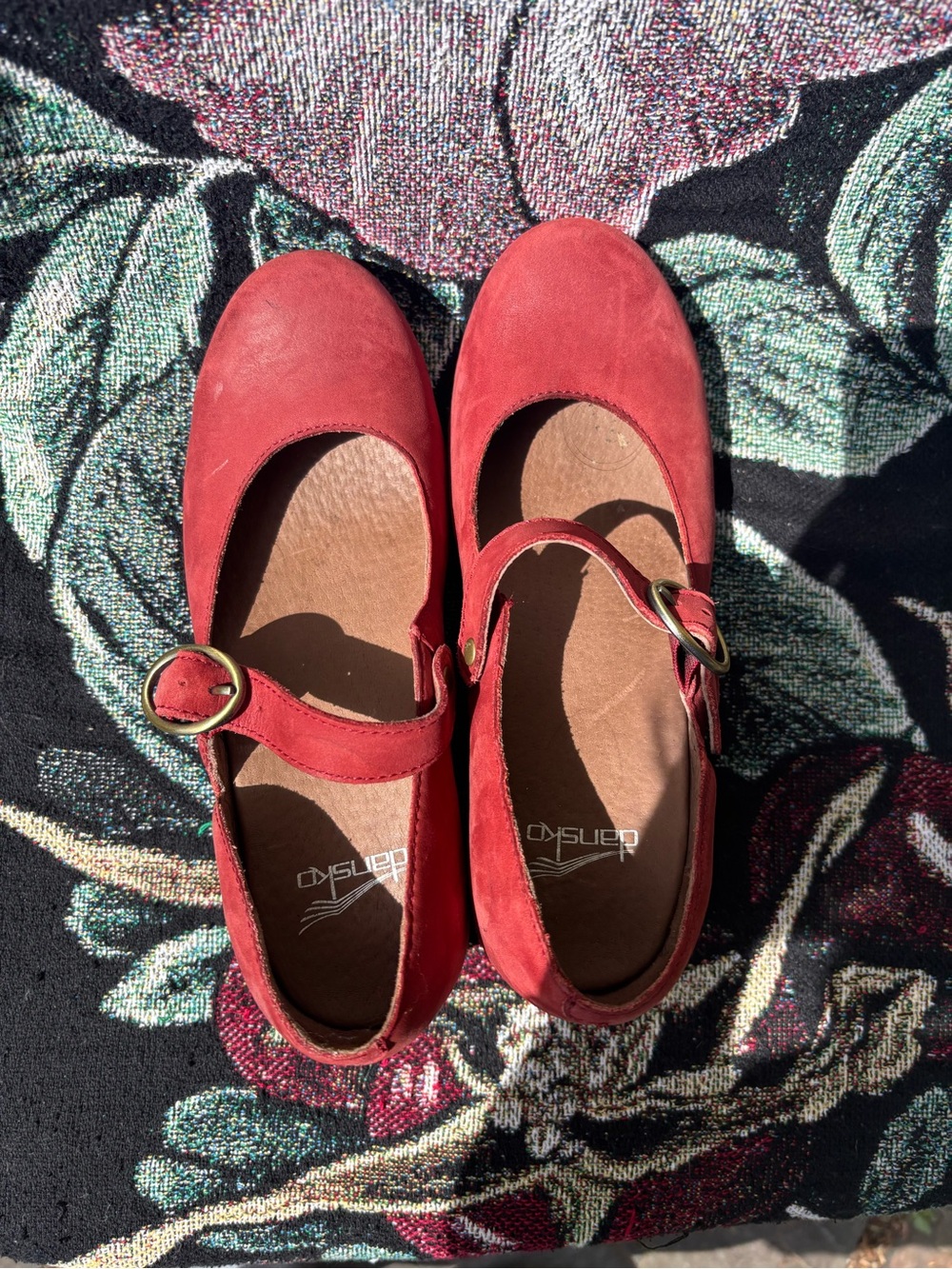 Dansko Red leather Mary Jane Loafers with Buckle